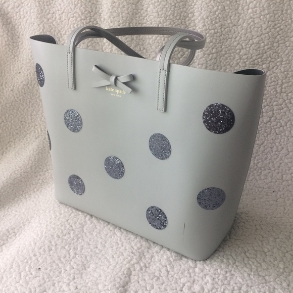 Kate Spade Dewey Street Little Len Tote in Blue Smoke with Glitter Polka Dots - Picture 1 of 13